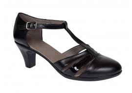 Pantofi eleganti dama din piele naturala, negri si piele naturala lacuita, toc 5 cm - NA173LNB